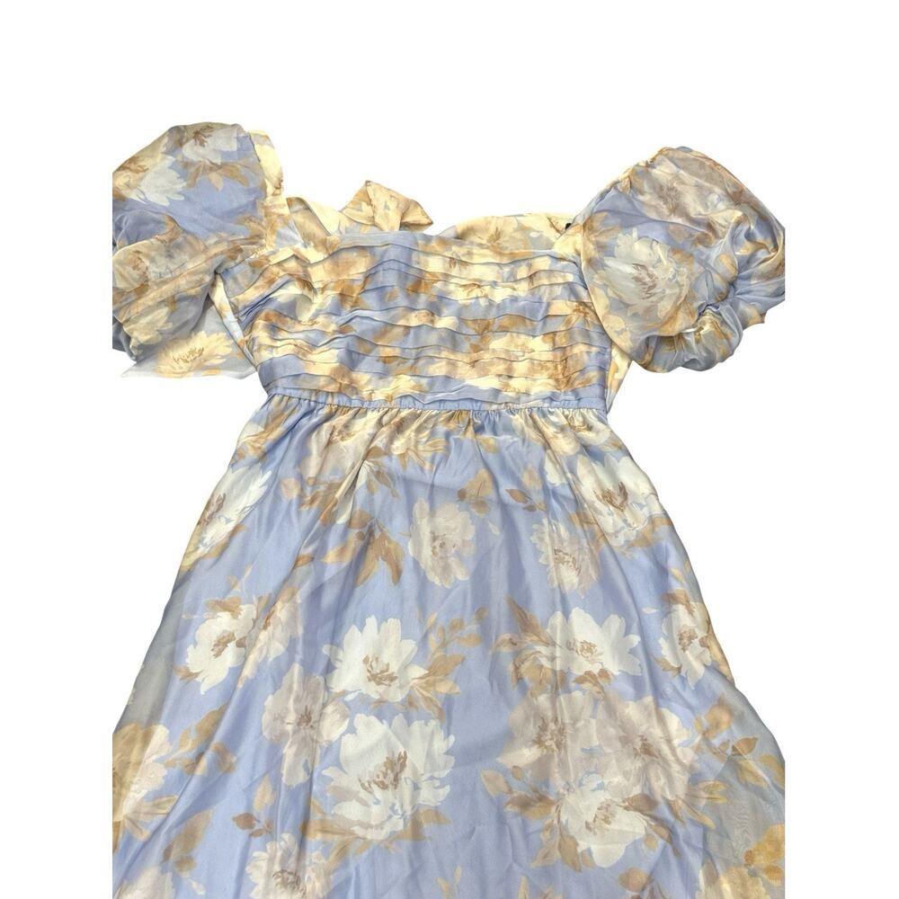 Abercrombie Emerson Drama Bow Back Floral Organza Maxi Dress Blue Large - Picture 7 of 11